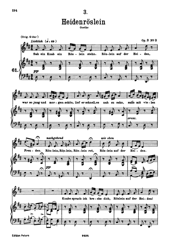 Heidenr slein D.257 (Gesang tief + Klavier) (Klavier  Gesang tief) von Franz Schubert