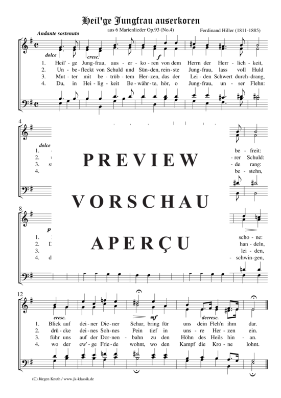 Heil ge Jungfrau auserkoren (aus 6 Marienlieder Op.93 (No.4) (Gemischter Chor) (Gemischter Chor) von Ferdinand Hiller