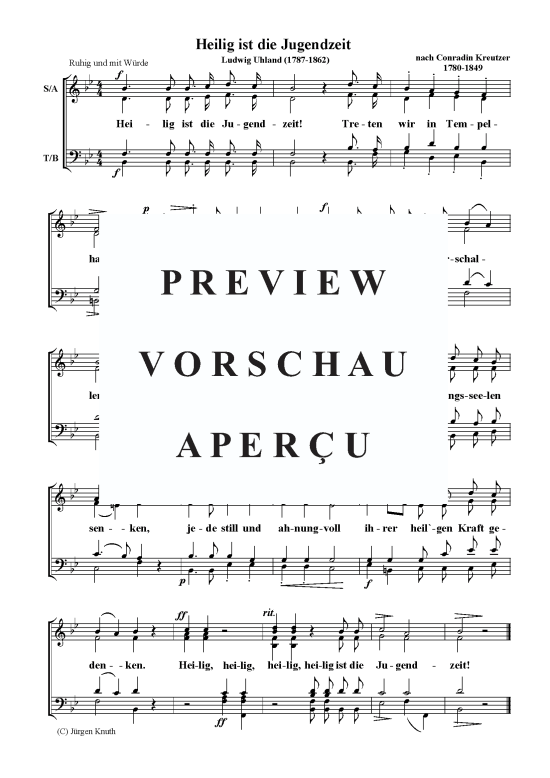 Heilig ist die Jugendzeit (Gemischter Chor) (Gemischter Chor) von nach Conradin Kreutzer (1780-1849)