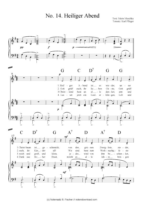 Heiliger Abend (Klavier + Gesang) (Klavier Gesang  Gitarre) von arr. Karl Pfleger