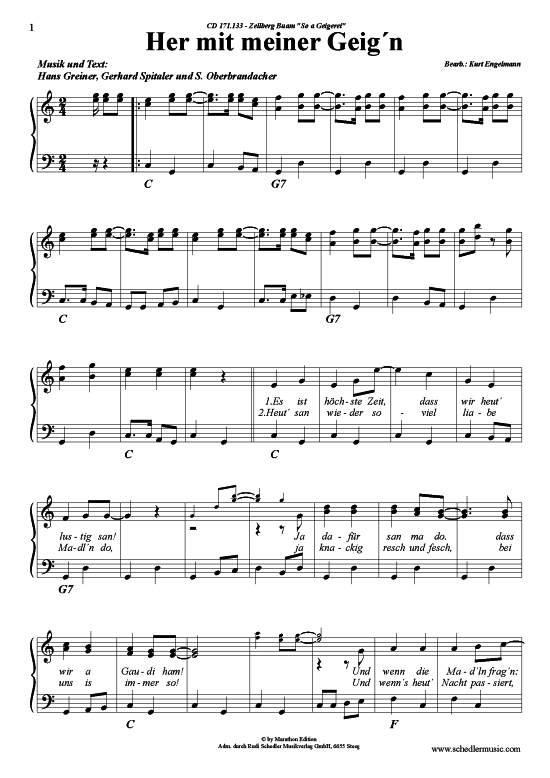 Her mit meiner Geign (Klavier + Gesang) (Klavier Gesang  Gitarre) von Zellberg Buam