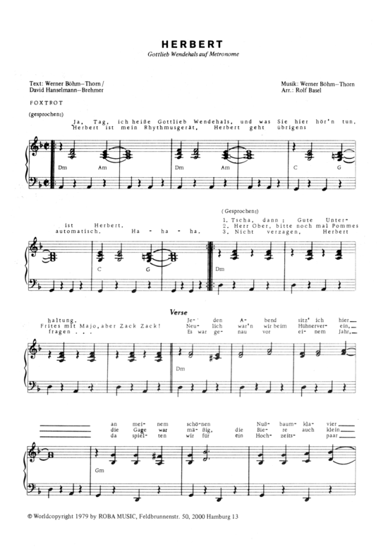 Herbert (Klavier Solo mit unterlegtem Text) (Klavier Solo) von Gottlieb Wendehals 