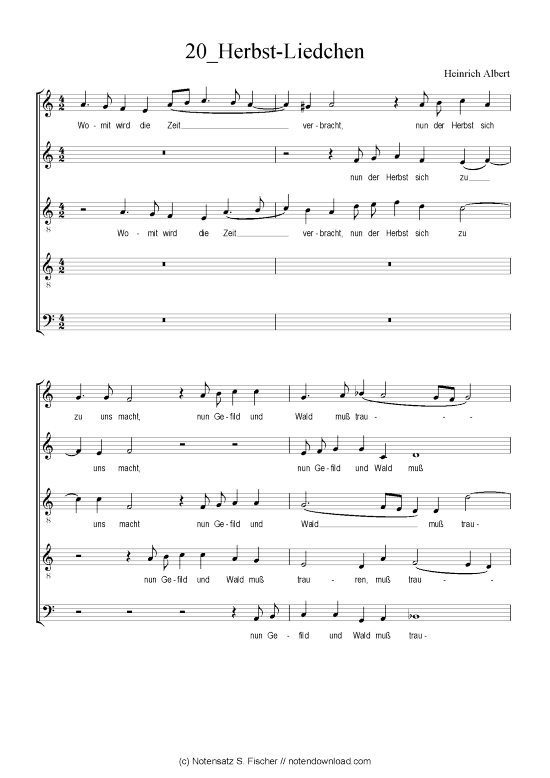 Herbst-Liedchen (Gemischter Chor) (Gemischter Chor) von Heinrich Albert