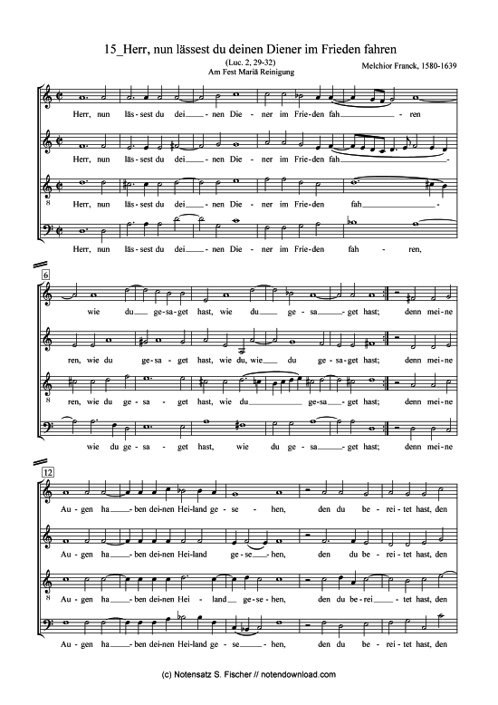 Herr nun l ssest du deinen Diener im Frieden fahren (Gemischter Chor) (Gemischter Chor) von Melchior Franck (1580-1639)