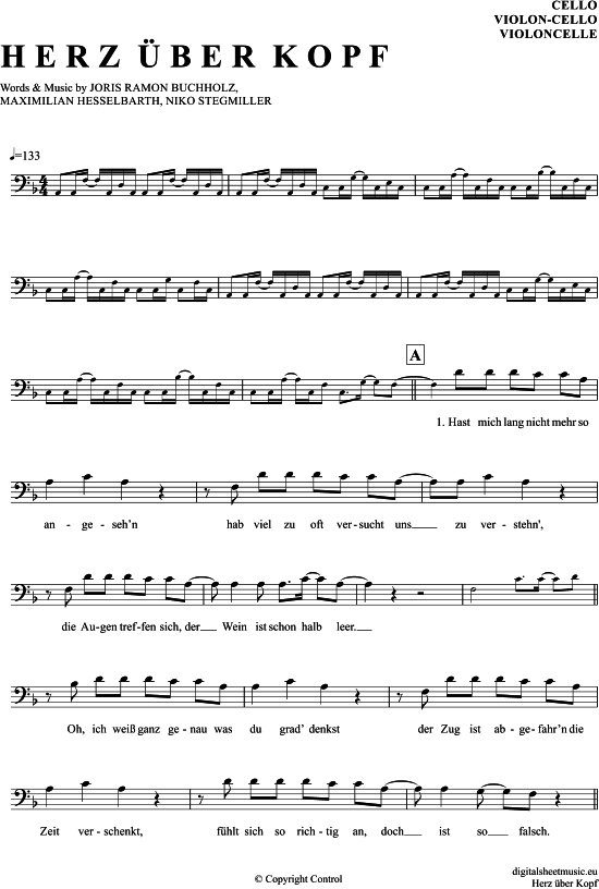 Herz uuml ber Kopf (Violon-Cello) (Violoncello) von Joris