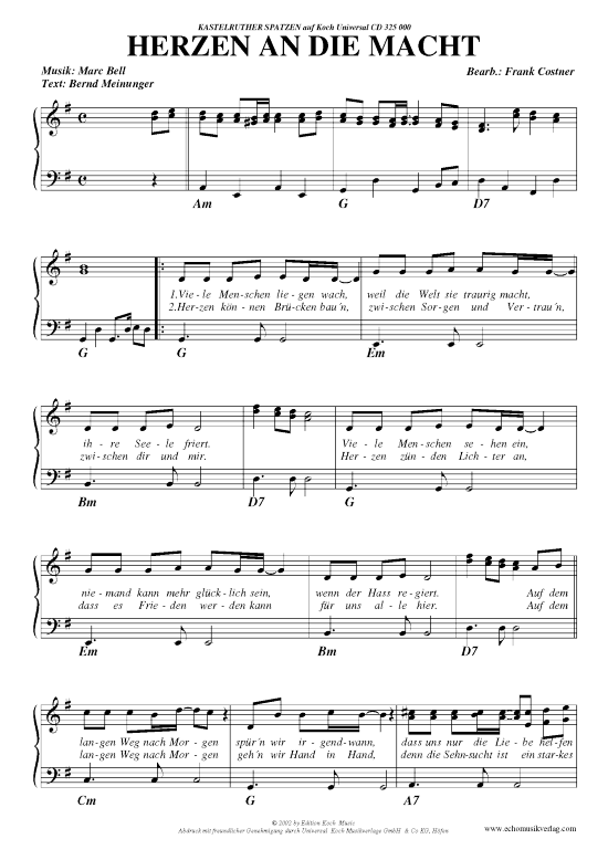 Herzen an die Macht (Klavier Gesang  Gitarre) von Kastelruther Spatzen