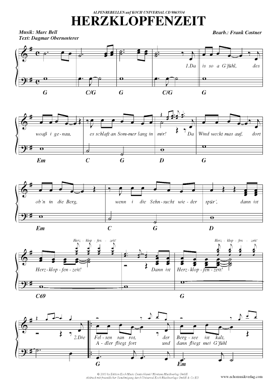 Herzklopfenzeit (Klavier Gesang  Gitarre) von Alpenrebellen