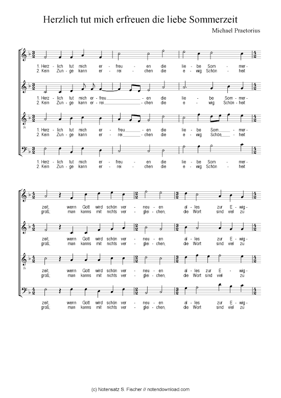 Herzlich tut mich erfreuen die liebe Sommerzeit (Gemischter Chor) (Gemischter Chor) von Michael Praetorius