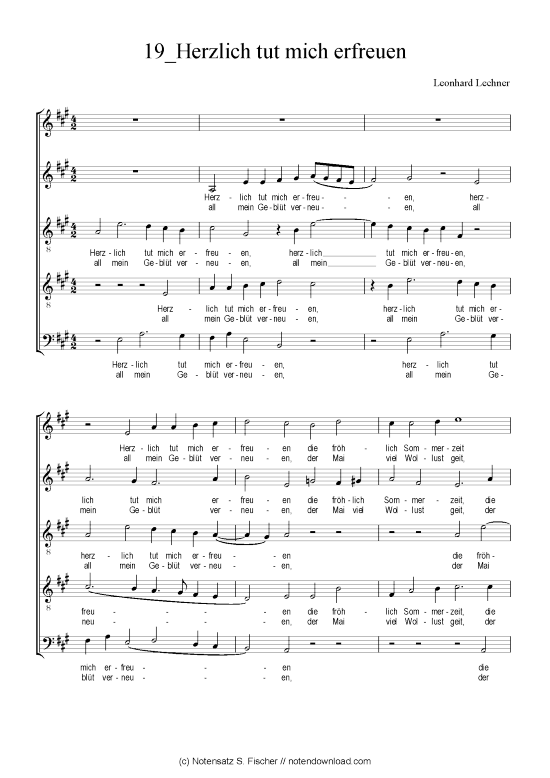Herzlich tut mich erfreuen (Gemischter Chor) (Gemischter Chor) von Leonhard Lechner (1553-1606)