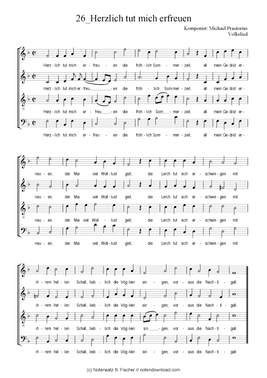 Herzlich tut mich erfreuen (Gemischter Chor) (Gemischter Chor) von Michael Praetorius Volkslied