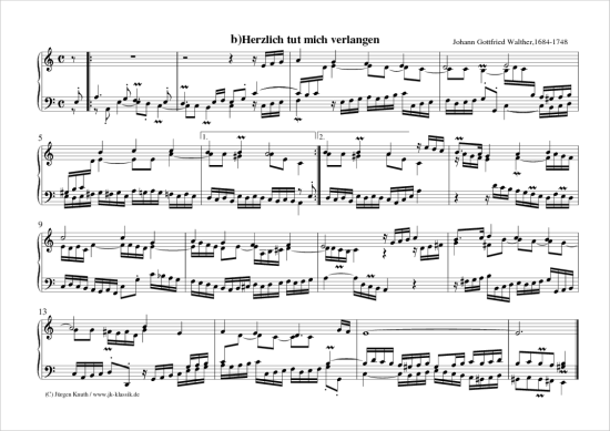 Herzlich tut mich verlangen (Variante B) (Klavier Cembalo Orgel Solo) (Klavier Solo) von Johann Gottfried Walther