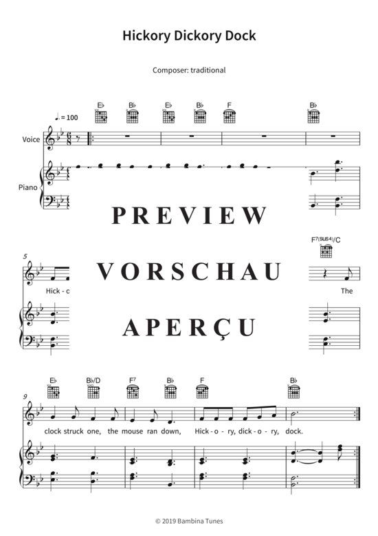 Hickory Dickory Dock (Gesang + Klavier Gitarre) (Klavier  Gesang) von traditional