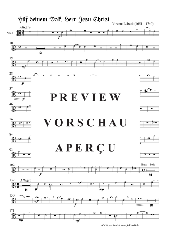 Hilf deinem Volk Herr Jesu Christ (Choralkantate) (Viola 1) (Gemischter Chor Streicher + Orgel) (Gemischter Chor Streicher Orgel) von Vincent L beck