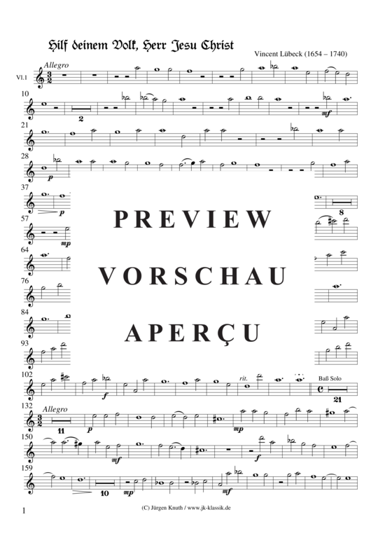 Hilf deinem Volk Herr Jesu Christ (Choralkantate) (Violine 1) (Gemischter Chor Streicher + Orgel) (Gemischter Chor Streicher Orgel) von Vincent L beck