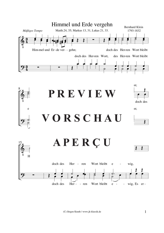 Himmel und Erde vergehn (M nnerchor) (M nnerchor) von Bernhard Klein