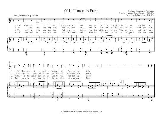 Hinaus in Freie (Klavier + Gesang) (Klavier  Gesang) von Schlesische Volksweise