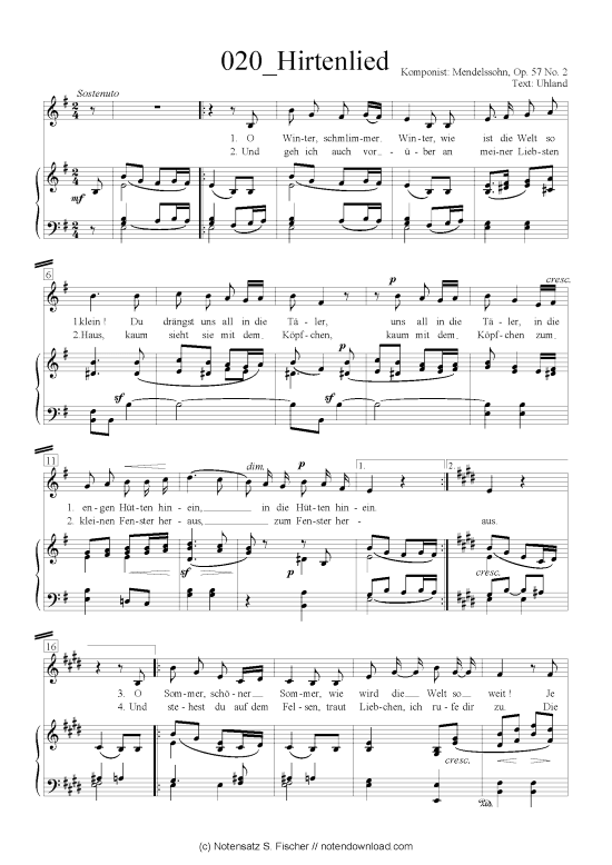 Hirtenlied (Klavier + Gesang) (Klavier  Gesang) von Felix Mendelssohn Bartholdy (1809-1947)
