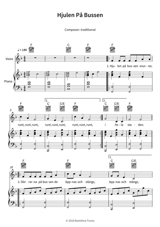 Hjulen P Bussen (Gesang + Klavier Gitarre) (Klavier  Gesang) von traditional