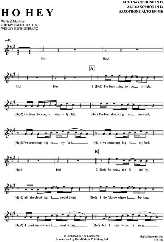 Ho Hey (Alt-Sax) (Alt Saxophon) von The Lumineers