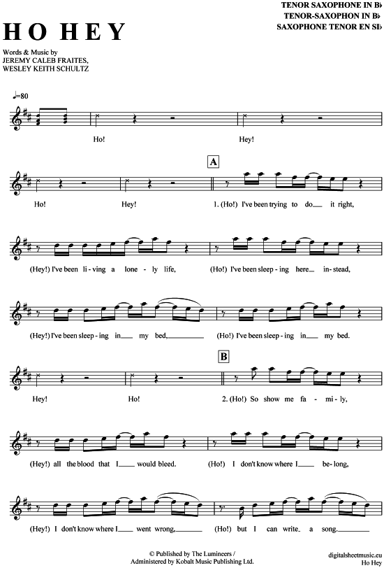 Ho Hey (Tenor-Sax) (Tenor Saxophon) von The Lumineers