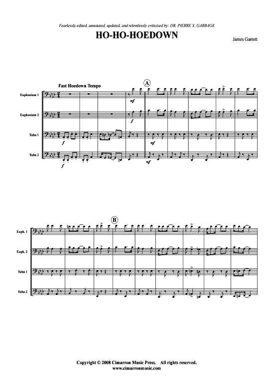 Ho-Ho-Hoedown (Tuba Quartett 2x Bariton 2xTuba) (Quartett (Tuba)) von James Garrett