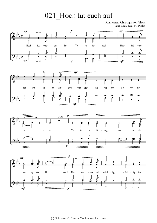 Hoch tut euch auf (Gemischter Chor) (Gemischter Chor) von Christoph von Gluck  nach dem 24. Psalm