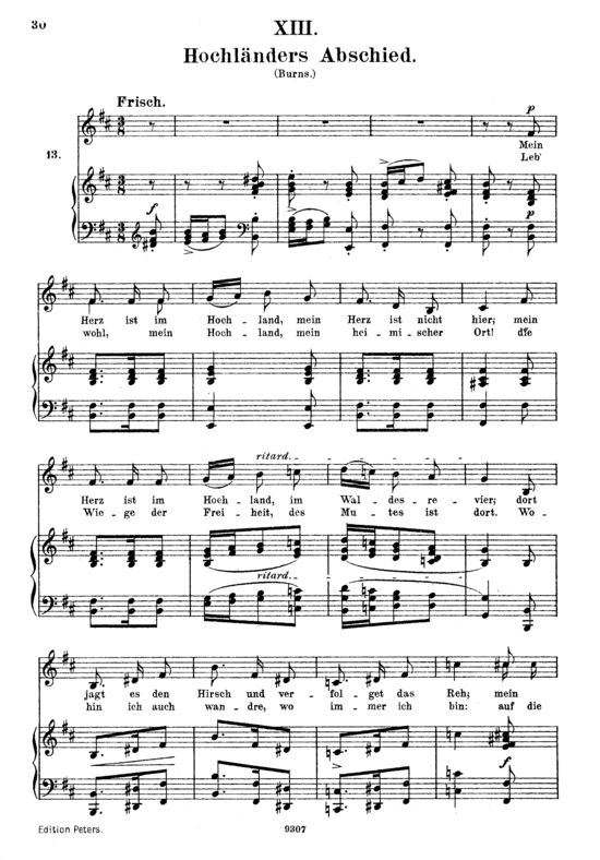 Hochl auml nders Abschied Op.25 No.13 (Gesang hoch + Klavier) (Klavier  Gesang hoch) von Robert Schumann