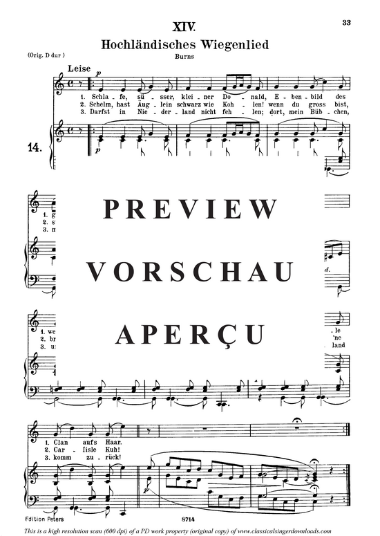 Hochl ndisches Wiegenlied Op.25 No.14 (Gesang mittel + Klavier) (Klavier  Gesang mittel) von Robert Schumann