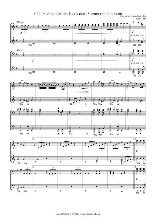Hochzeitsmarsch aus dem Sommernachtstraum (Klavier vierh ndig) (Klavier vierh ndig) von Felix Mendelssohn Bartholdy 1809-1847 