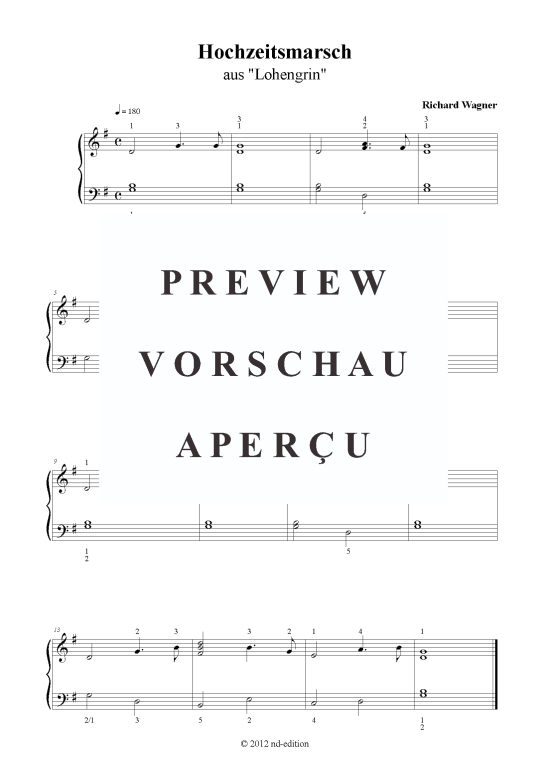 Hochzeitsmarsch (aus Lohengrin) (Klavier solo einfach) (Klavier einfach) von Richard Wagner (bearb.)