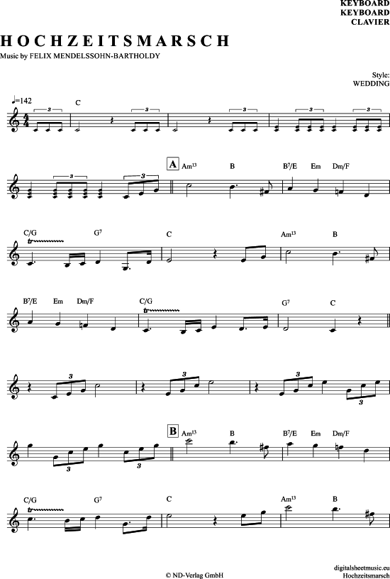 Hochzeitsmarsch (Keyboard) (Keyboard) von Felix Mendelssohn Bartholdy