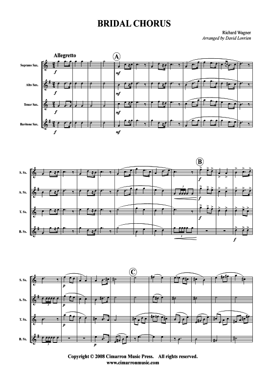 Hochzeitsmarsch Treulich gef hrt (Saxophon-Quartett SATB) (Quartett (Saxophon)) von Richard Wagner