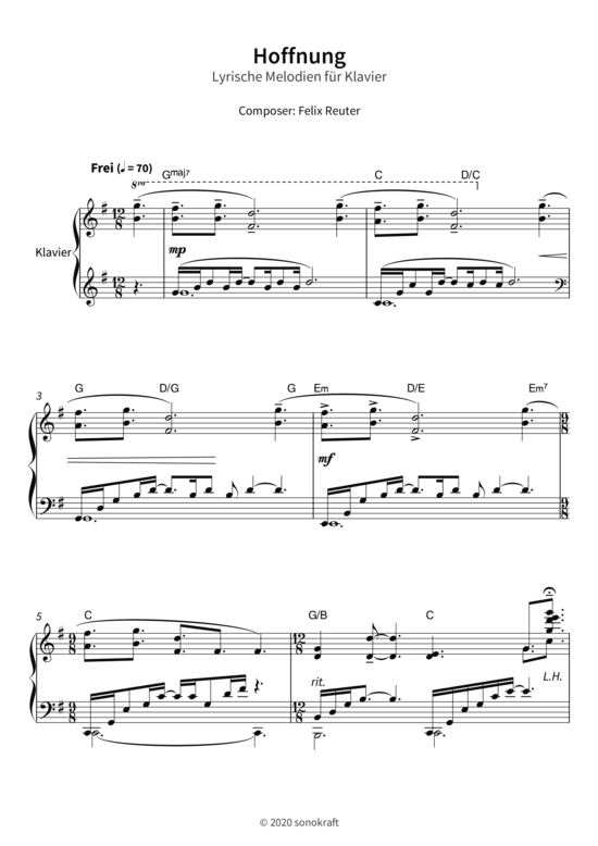 Hoffnung - Lyrische Melodien f r Klavier (Klavier Solo) (Klavier Solo) von Felix Reuter