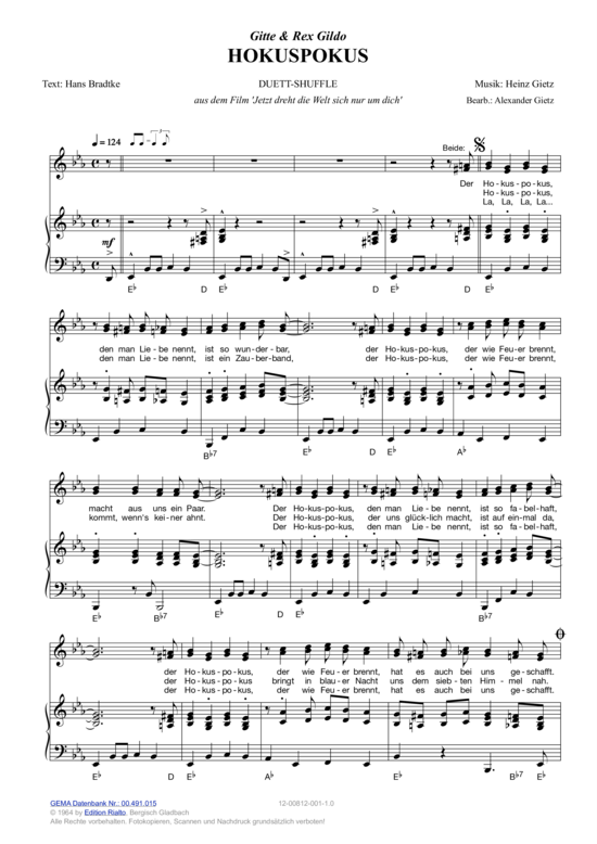 Hokuspokus (Klavier + Gesang) (Klavier Gesang  Gitarre) von Gitte amp Rex Gildo