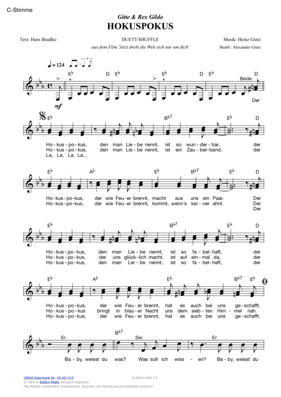 Hokuspokus (Melodie-Stimmen in C B Es) (Stimmen in C B Es) von Gitte amp Rex Gildo