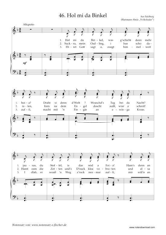 Hol mi da Binkel (Klavier + Gesang) (Klavier  Gesang) von Weihnachtslied aus Salzburg