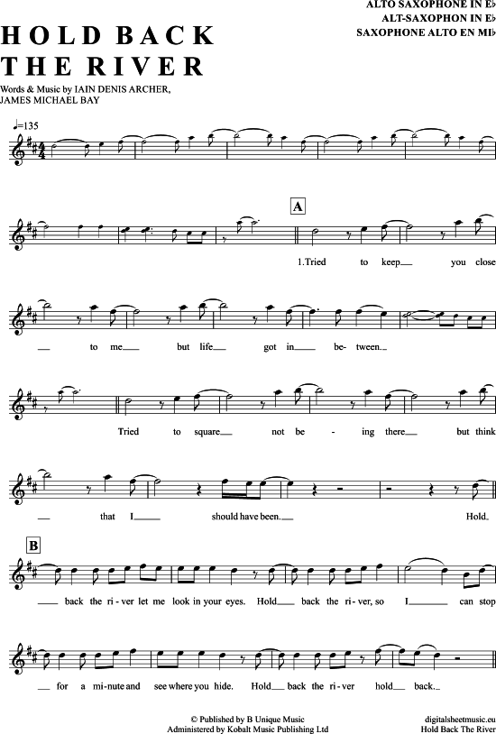 Hold back the river (Alt-Sax) (Alt Saxophon) von James Bay