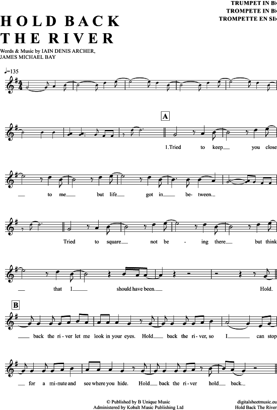Hold back the river (Trompete in B) (Trompete) von James Bay