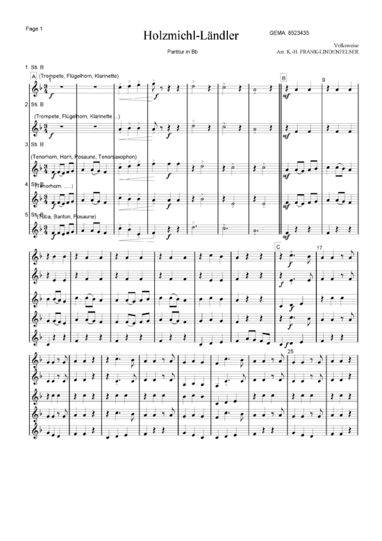 Holzmichl-L ndler - Lebt denn der alte Holzmichl noch (Blechbl ser Quintett - flexible Besetzung) (Quintett (Blech Brass)) von Traditional