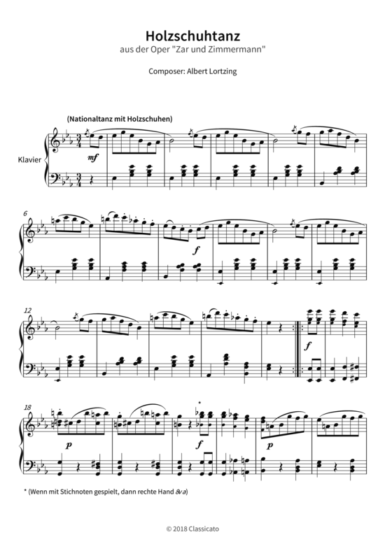 Holzschuhtanz - aus der Oper Zar und Zimmermann (Klavier Solo) (Klavier Solo) von Albert Lortzing