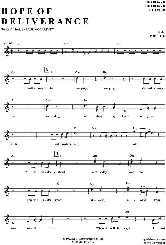 Hope Of Deliverance (Keyboard) (Keyboard) von Paul McCartney