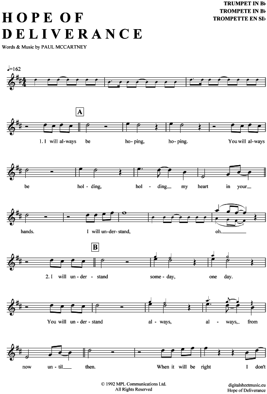 Hope Of Deliverance (Trompete in B) (Trompete) von Paul McCartney
