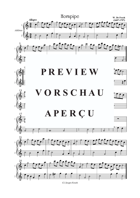Hornpipe (2x Fl ten Duett) (Duett (Fl te)) von W. De Fesch (1687-1757)
