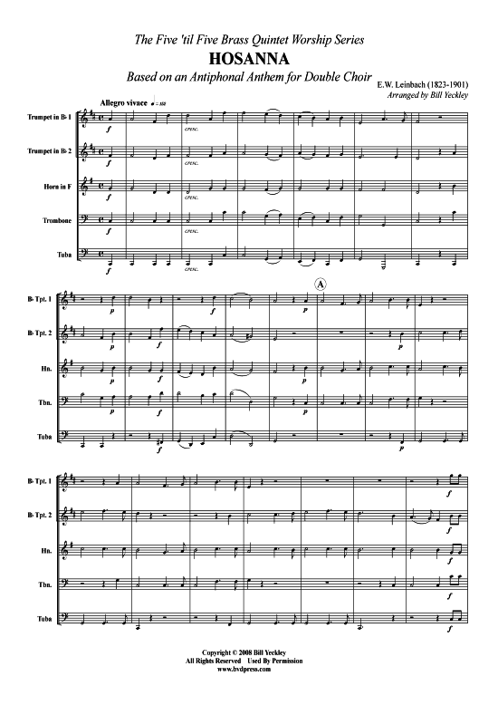 Hosanna (Blechbl serquintett) (Quintett (Blech Brass)) von E.W. Leinbach (arr. Yeckley)