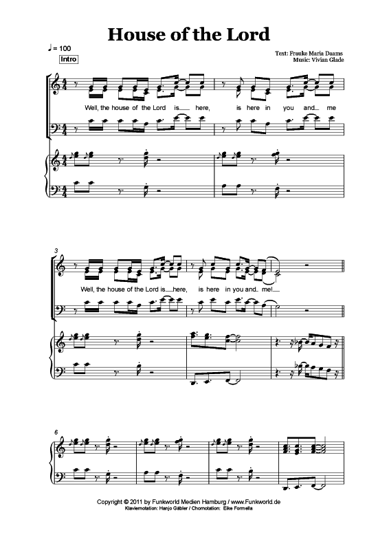 House of the Lord (Klavier + Gesang) (Gemischter Chor Klavier) von Vivian Glade (aus Songs for Gospel Vol. 4)