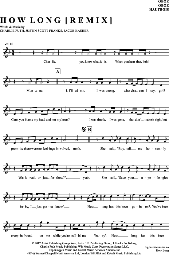 How Long (Oboe) (Oboe Fagott) von Charlie Puth