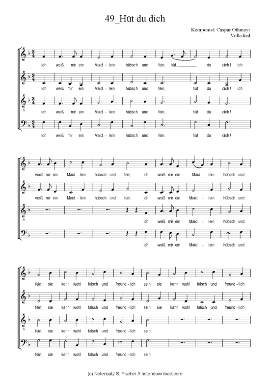H t du dich (Gemischter Chor) (Gemischter Chor) von Caspar Othmayr Volkslied