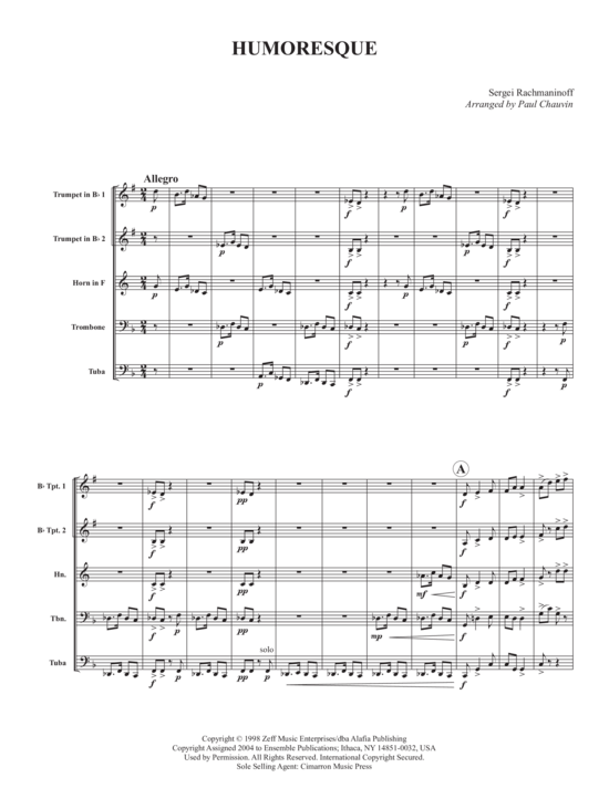Humoresque (Blechbl auml serquintett) (Quintett (Blech Brass)) von Sergei Rachmaninoff