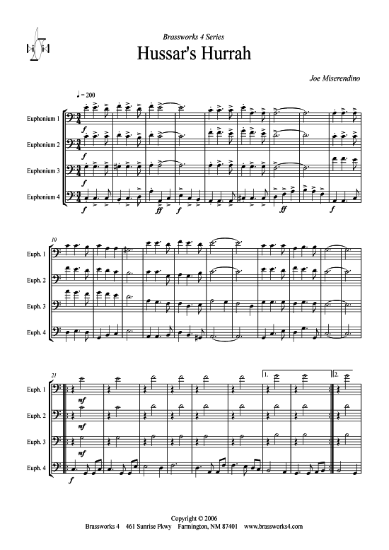 Hussars Hurrah (4x Bariton Euphonium) (Quartett (Tuba)) von Joe Miserendino