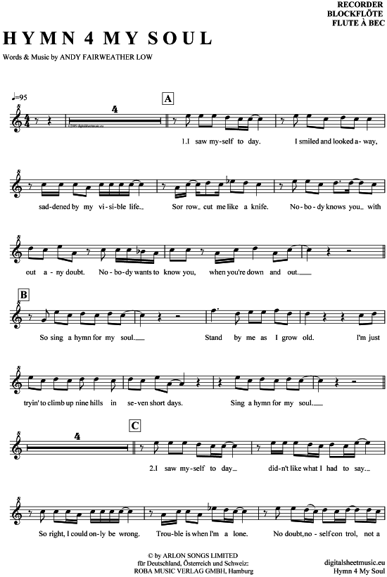Hymn 4 my soul (Blockfl ouml te) (Blockfl te) von Joe Cocker